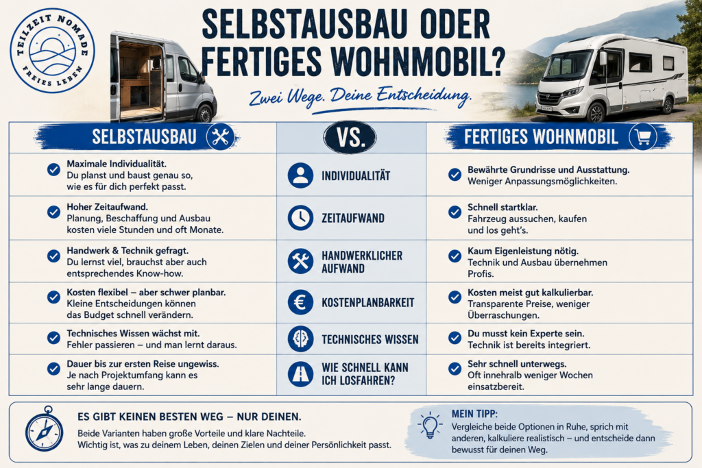 Selbstausbau oder ein fertiges Wohnmobil - Gegenüberstellung