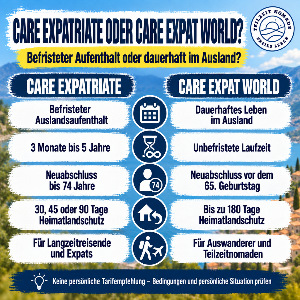 Vergleich zwischen Care Expatriate und Care Expat World für längere Auslandsaufenthalte
