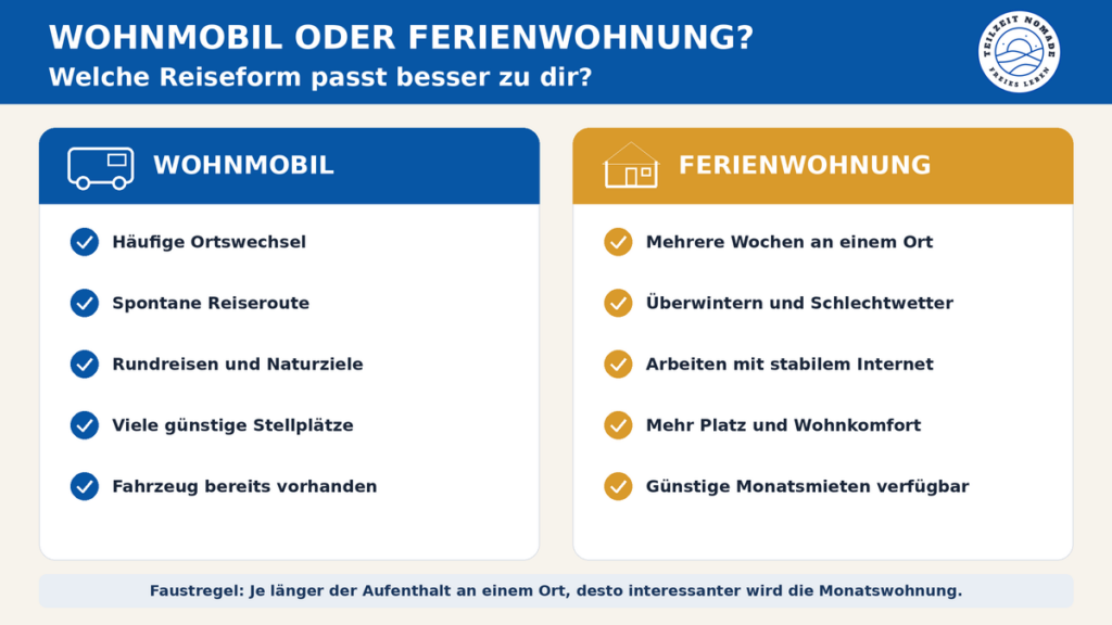 Wohnmobil oder Ferienwohnung – Entscheidungshilfe für Langzeitreisen